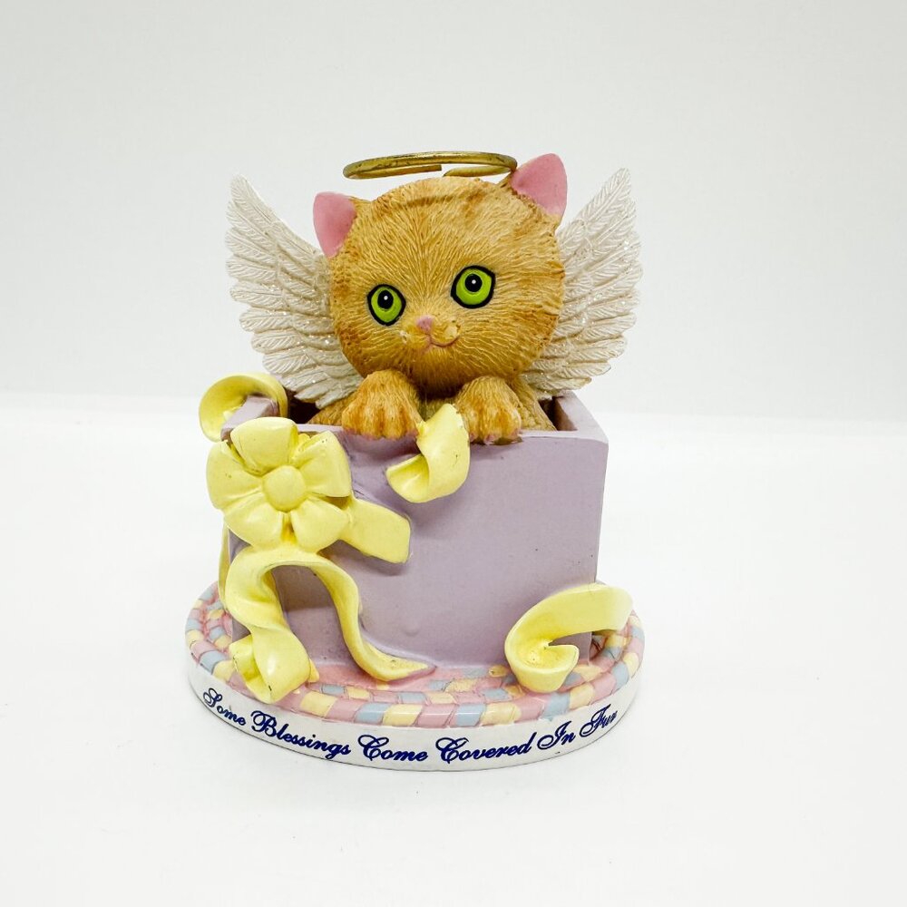 Vtg Hamilton Collection Kitten Angel Cat Fur Orange Ginger Halo Figurine Gift